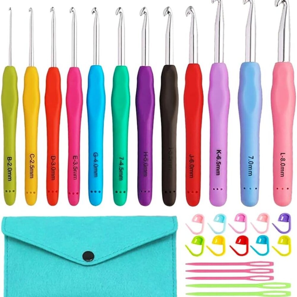 12 Size Crochet Hooks 2.0mm~8.0mm, Ergonomic Crochet Hooks Set with Case, Croche
